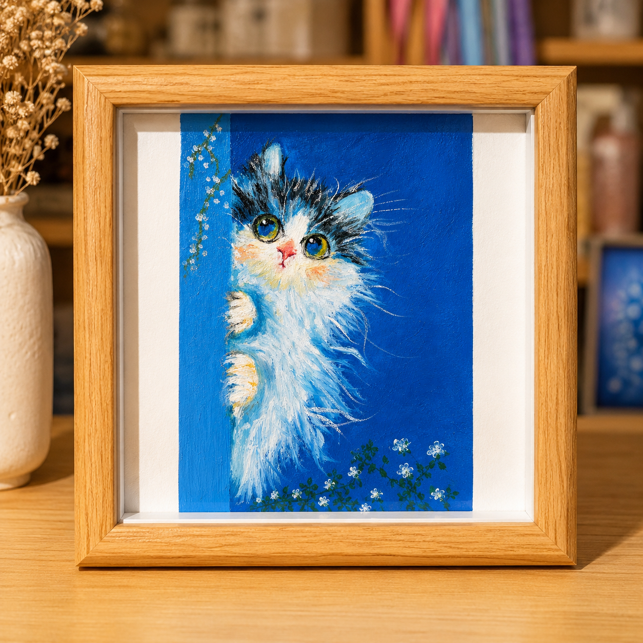 CURIOUS KITTEN｜HAND-PAINTED OIL PASTEL ARTWORK