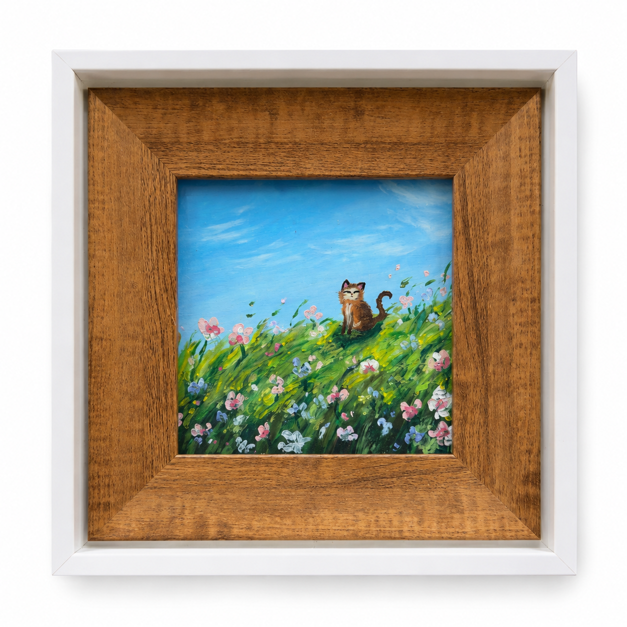 CAT IN BLOOM｜HAND-PAINTED OIL PASTEL ARTWORK