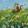 CAT IN BLOOM｜HAND-PAINTED OIL PASTEL ARTWORK
