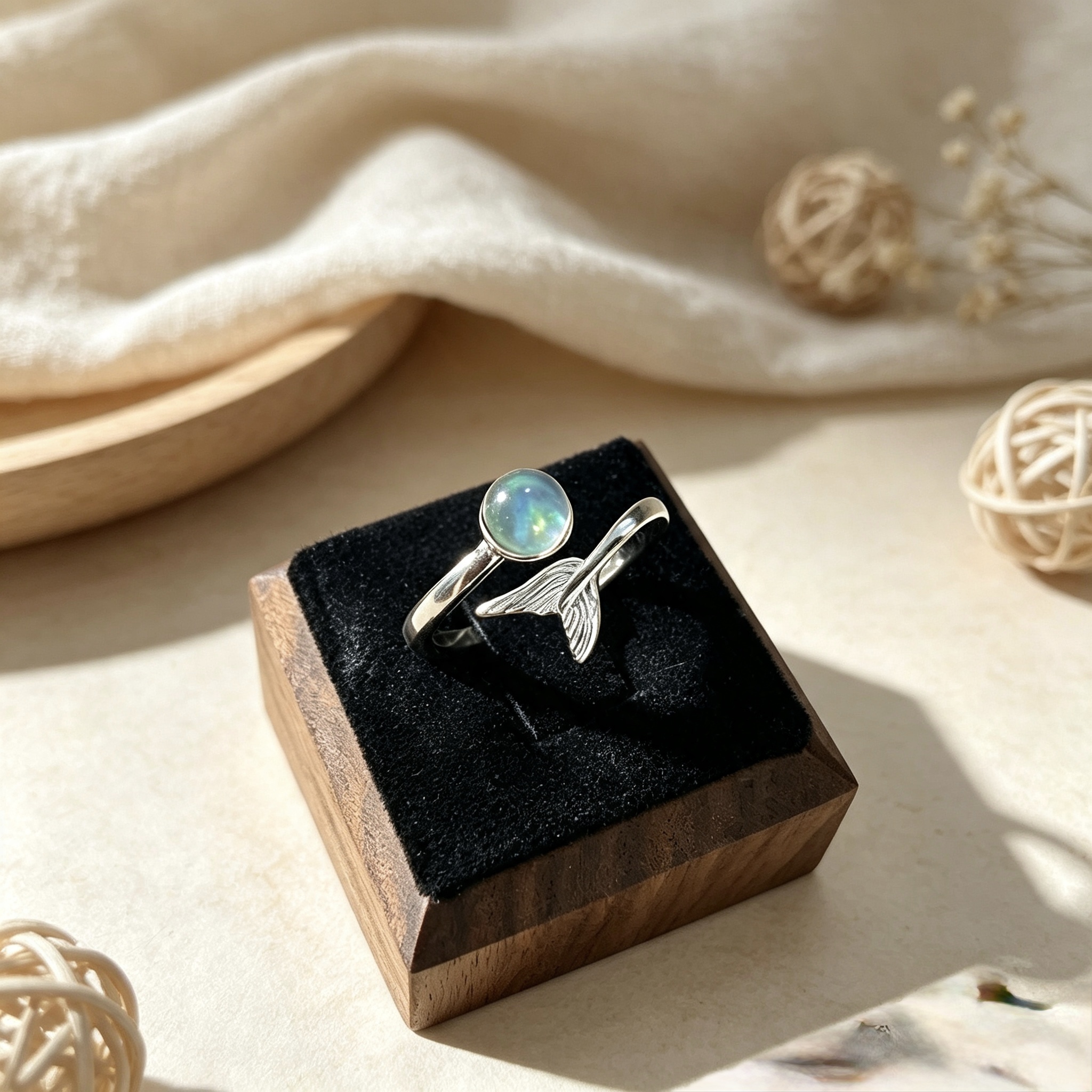 Ocean Mermaid — Aquamarine & Mermaid Tail Ring