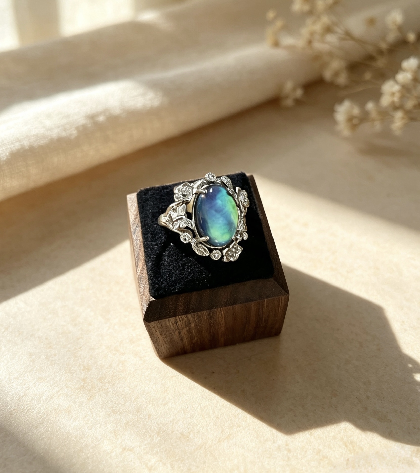 Aurora Forest — Labradorite Botanical Vintage Ring