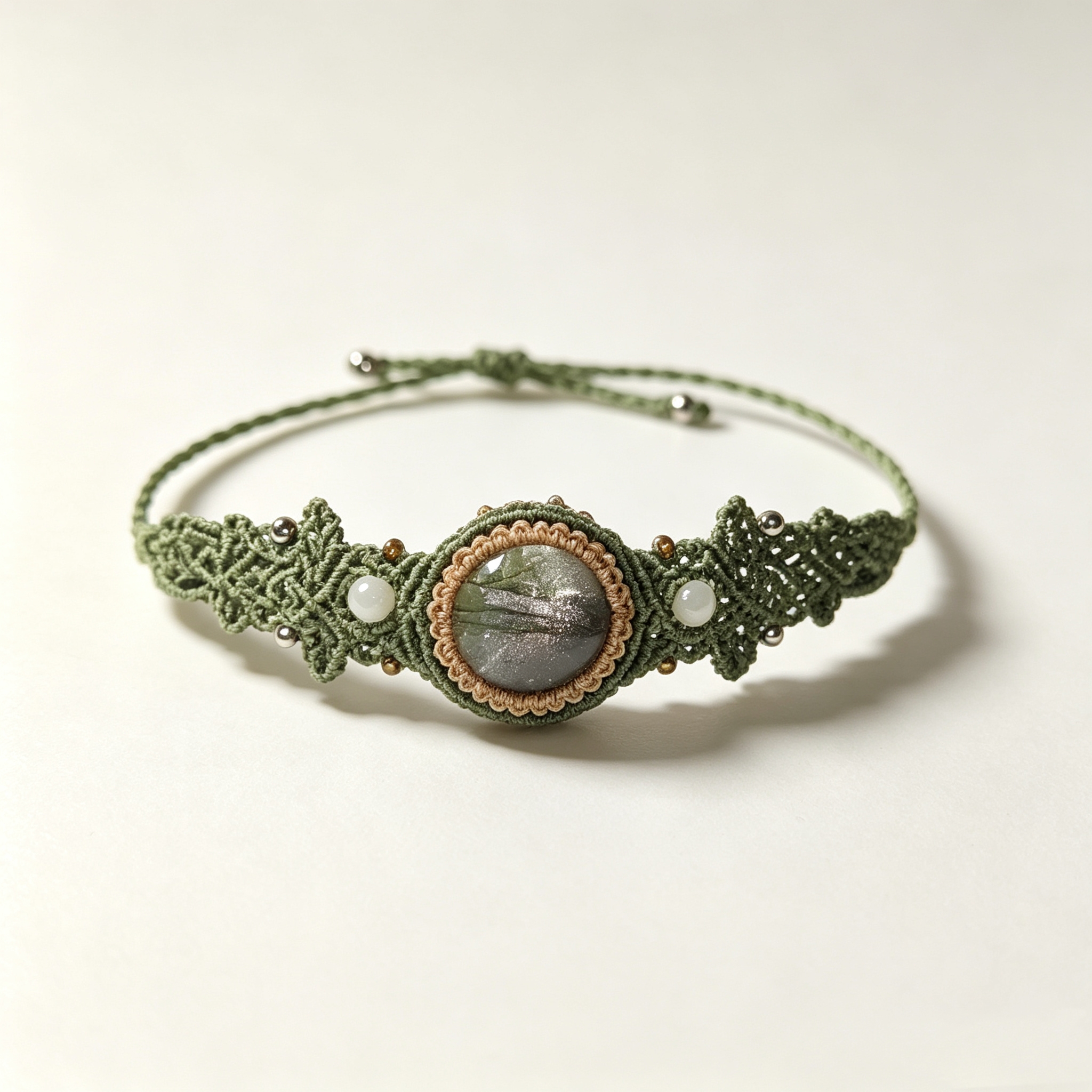 ELA BOUTIQUE |GREEN LACE LABRADORITE MACRAME BRACELET