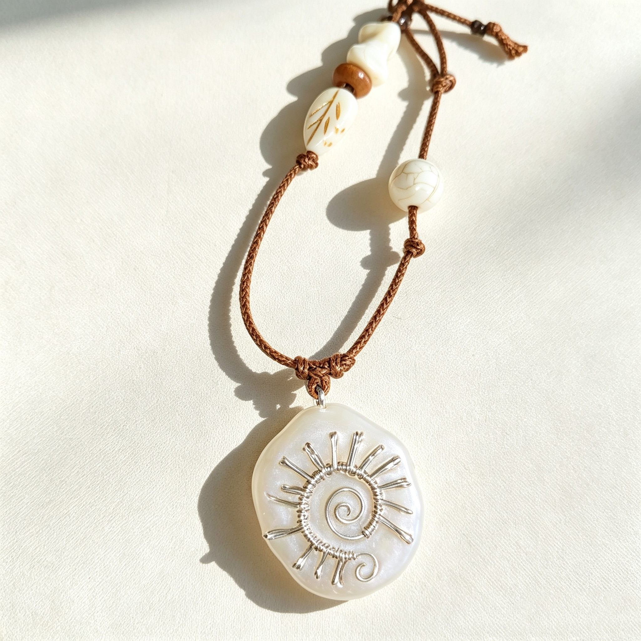 ELA BOUTIQUE |SILVER SUN SPIRAL STONE CLAY NECKLACE