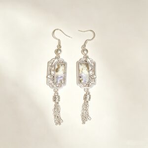 ELA BOUTIQUE |RETRO FLORAL EMBROIDERY RECTANGLE TASSEL EARRING