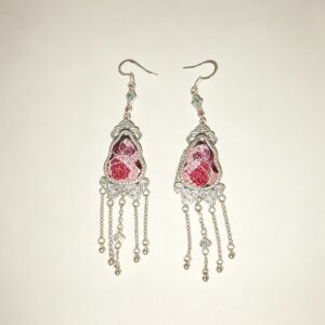 ELA BOUTIQUE |PINK FLORAL EMBROIDERY TASSEL DROP EARRING