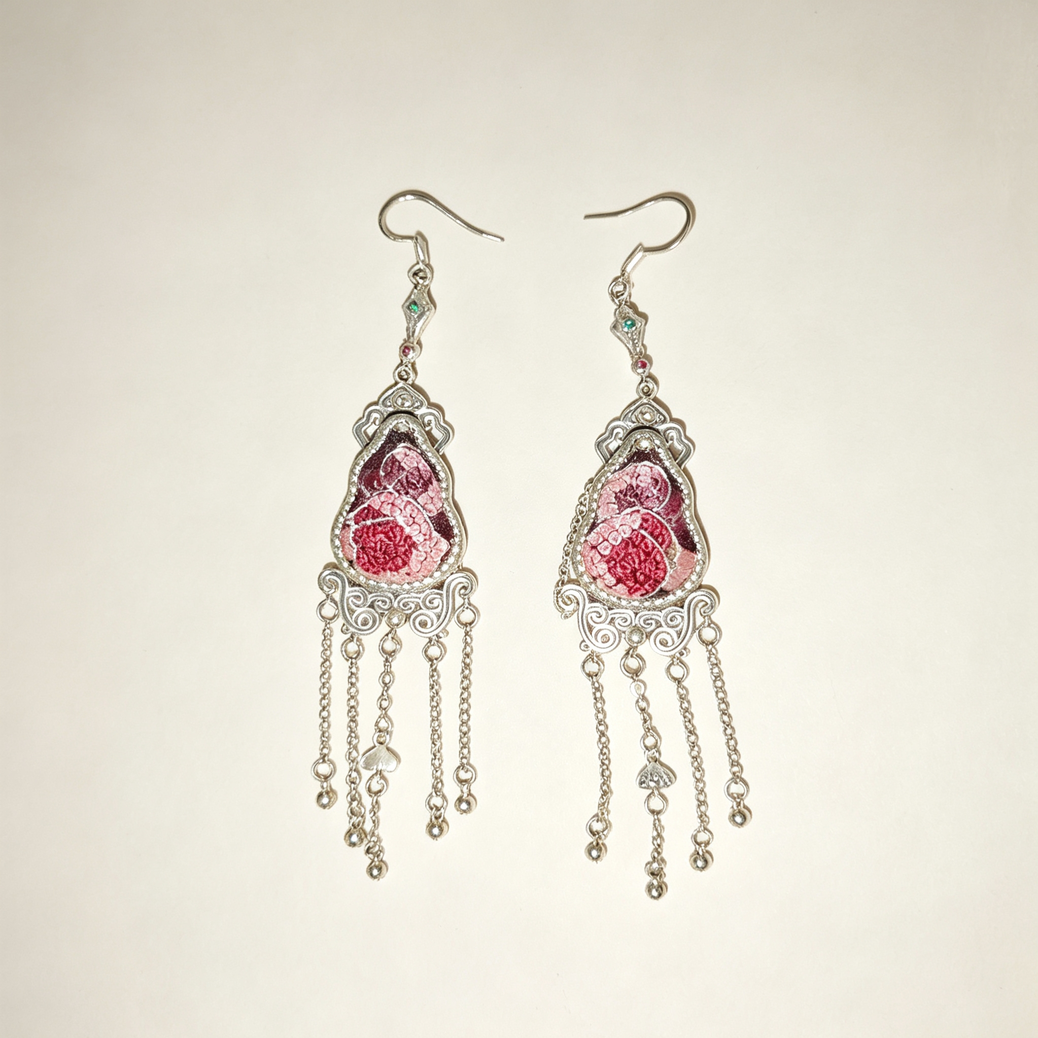 ELA BOUTIQUE |PINK FLORAL EMBROIDERY TASSEL DROP EARRING