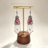 ELA BOUTIQUE |PINK FLORAL EMBROIDERY TASSEL DROP EARRING