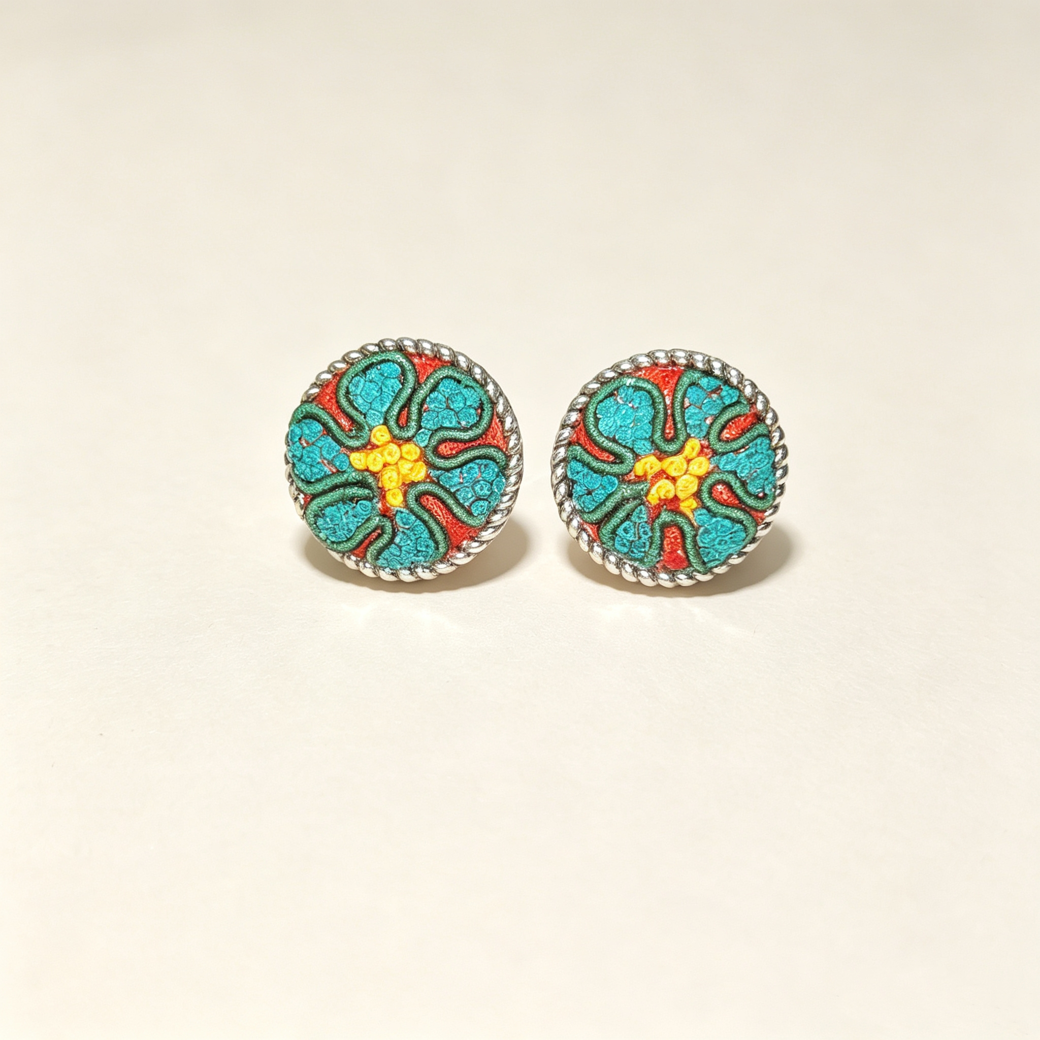ELA BOUTIQYE |ETHNIC HAND EMBROIDEREDROUND STUD EARRING