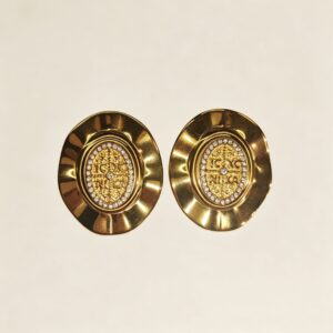 ELA BOUTIQUE| GOLD VINTAGE OVAL RHINESTONE STUD EARRINGS