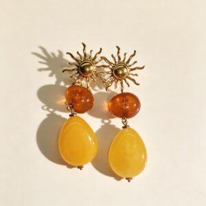 ELA BOUTIQUE| GOLD SUNBURST AMBER YELLOW STONE EARRINGS