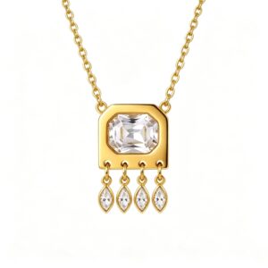 ELA BOUTIQUE| SQUARE CRYSTAL TASSEL PENDANT NECKLACE