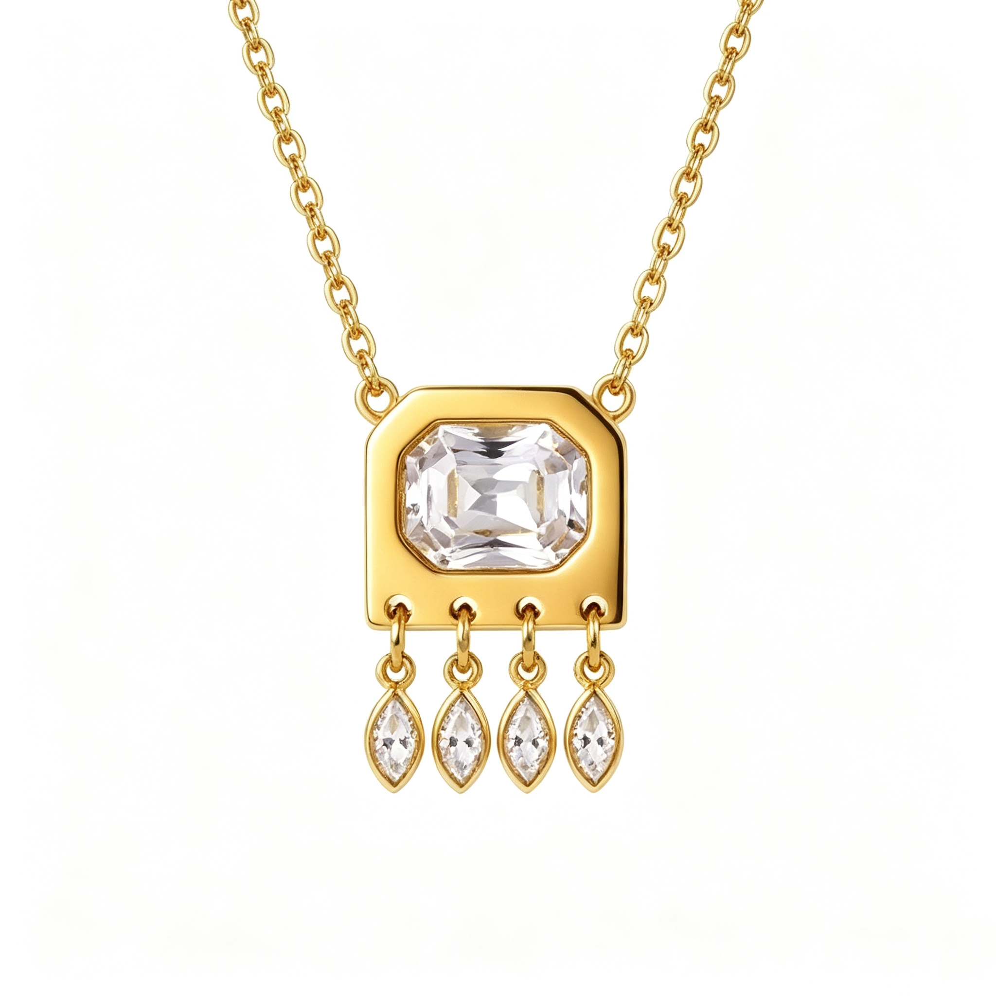 ELA BOUTIQUE| SQUARE CRYSTAL TASSEL PENDANT NECKLACE