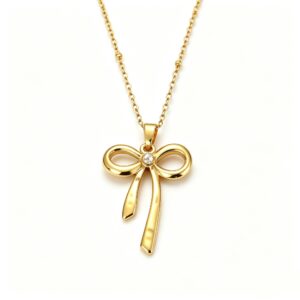 ELA BOUTIQUE| BOW PEARL PENDANT NECKLACE