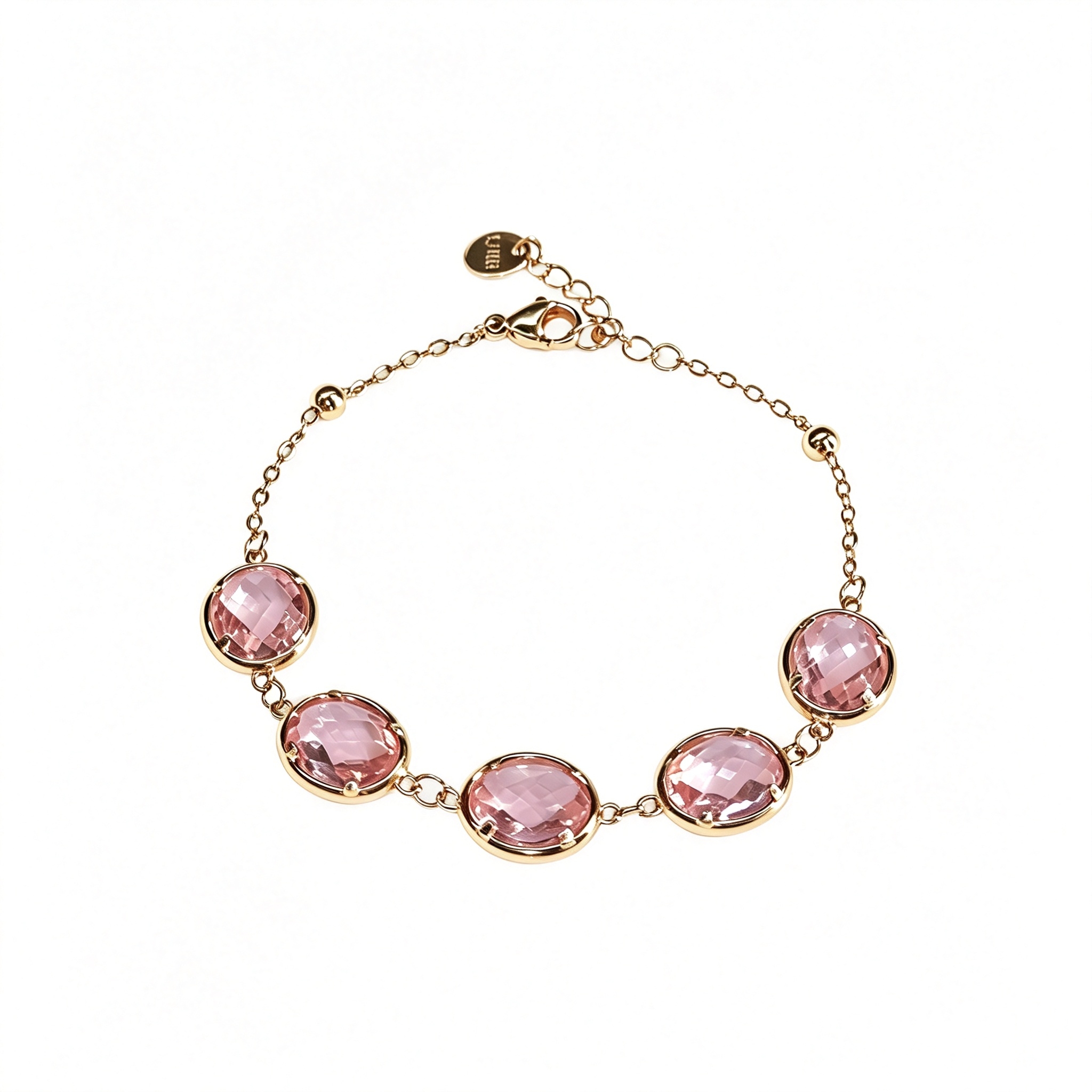 ELA BOUTIQUE| PINK CRYSTAL GOLD TONE ADJUSTABLE BRACELET